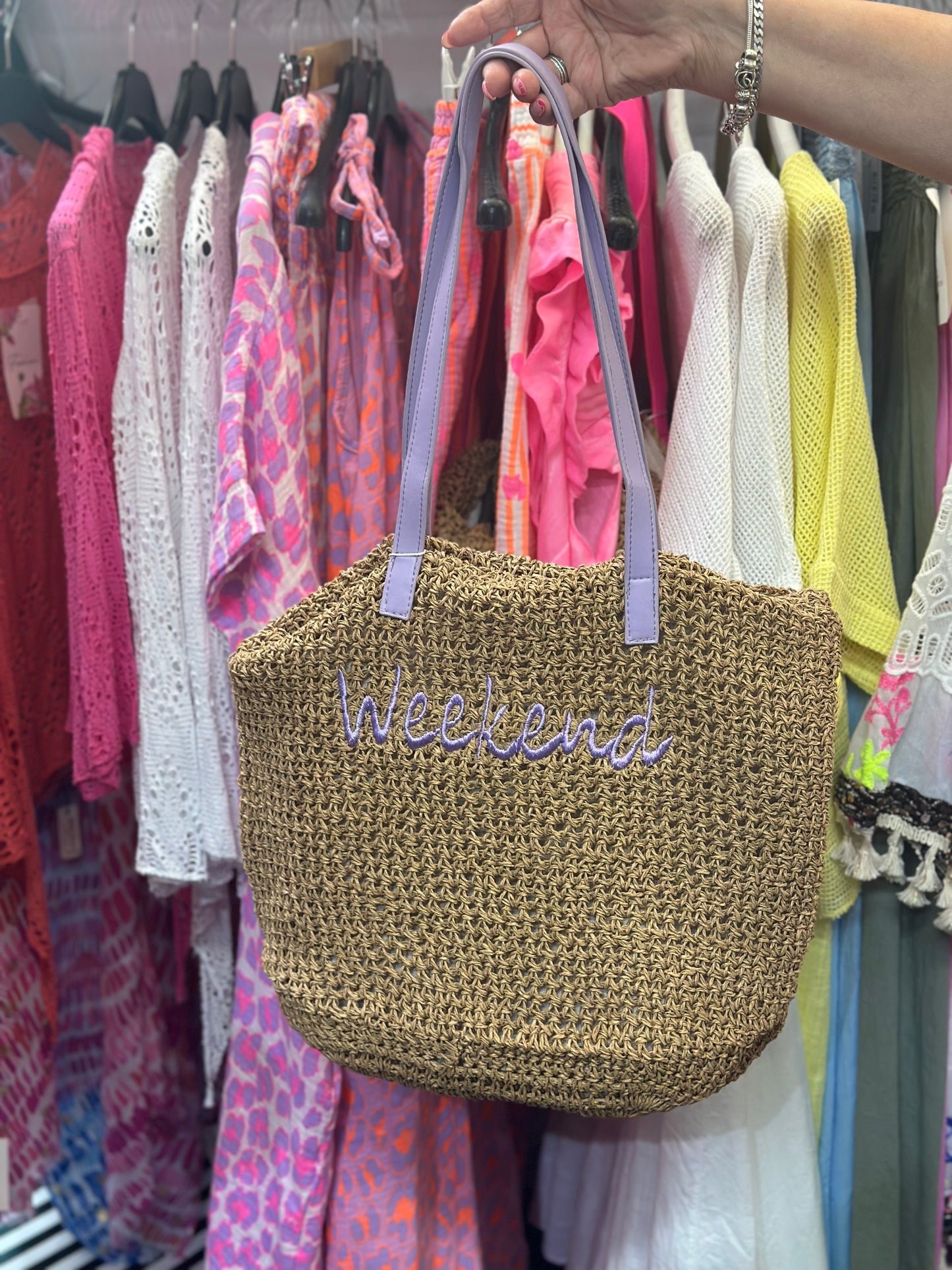 NEONS STRAW TOTE BAG -