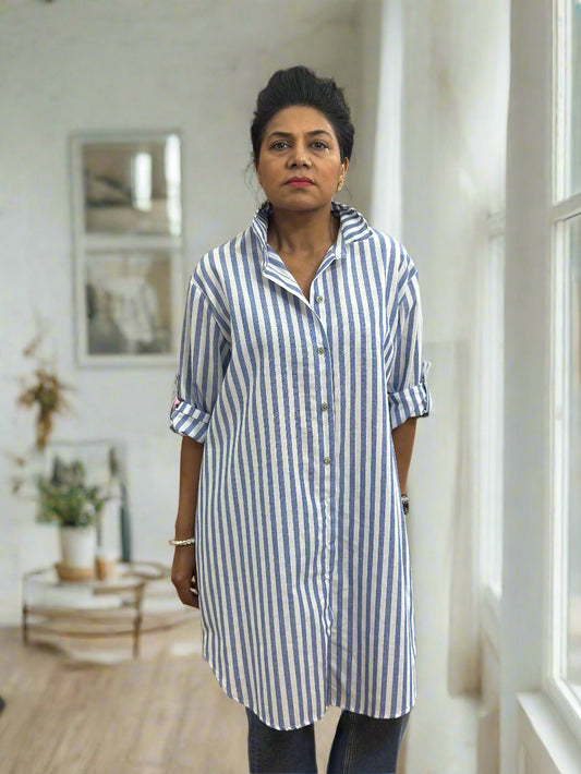 ELLA- BLUE PIN STRIPE TUNIC SHIRT