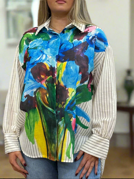 ZETA FLORAL & STRIPE SHIRT