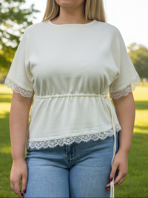 ROXY-SIDE PULL LACE TRIM TOP