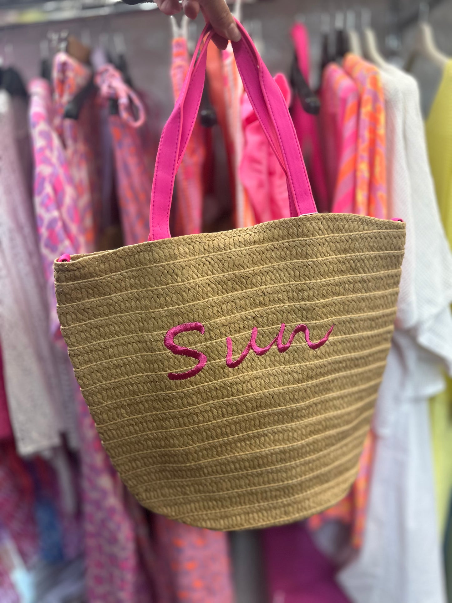 NEONS WEEKEND STRAW DEEP TOTE BAG -