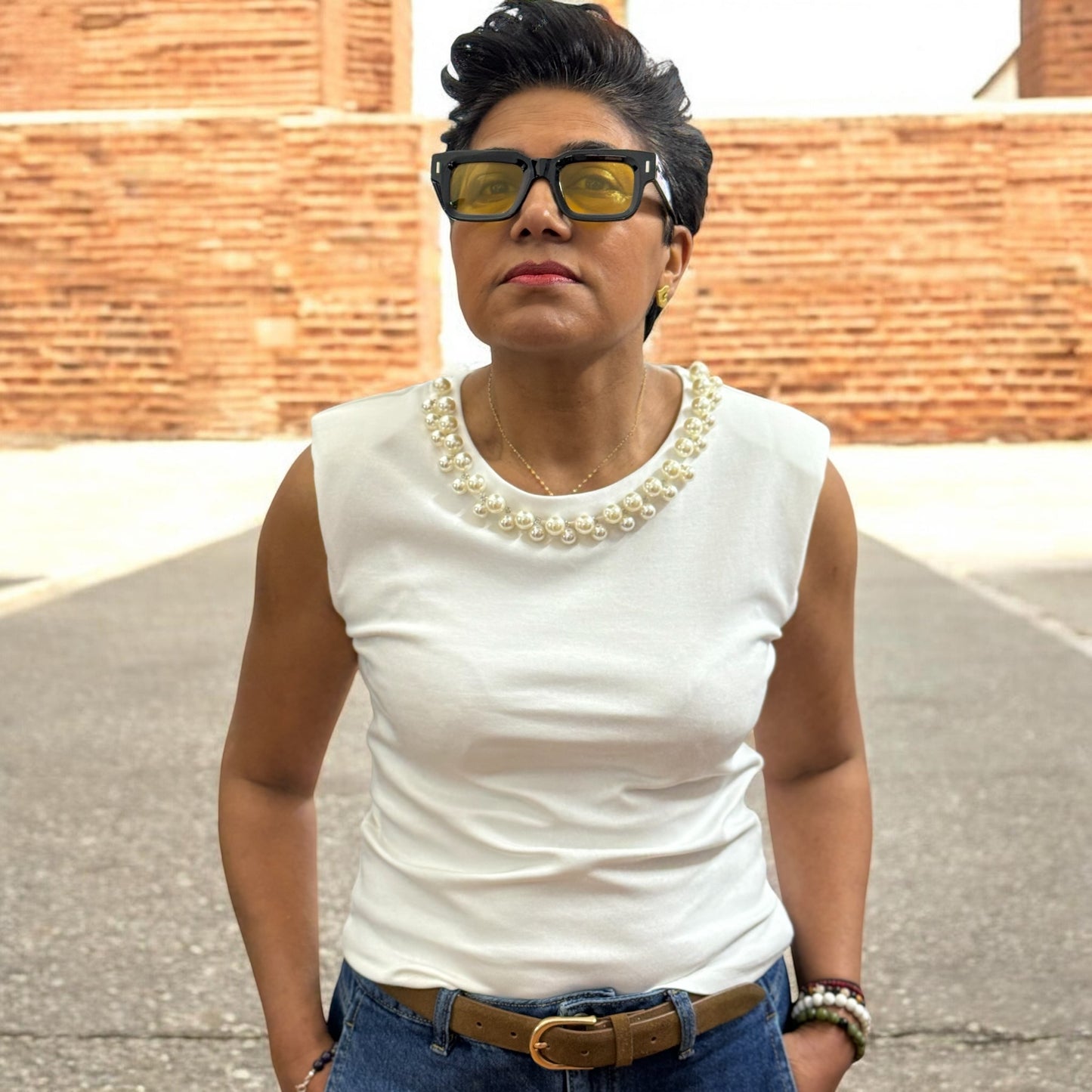 EMERLYN-PEARL NECK TOP-#SunshineSALE
