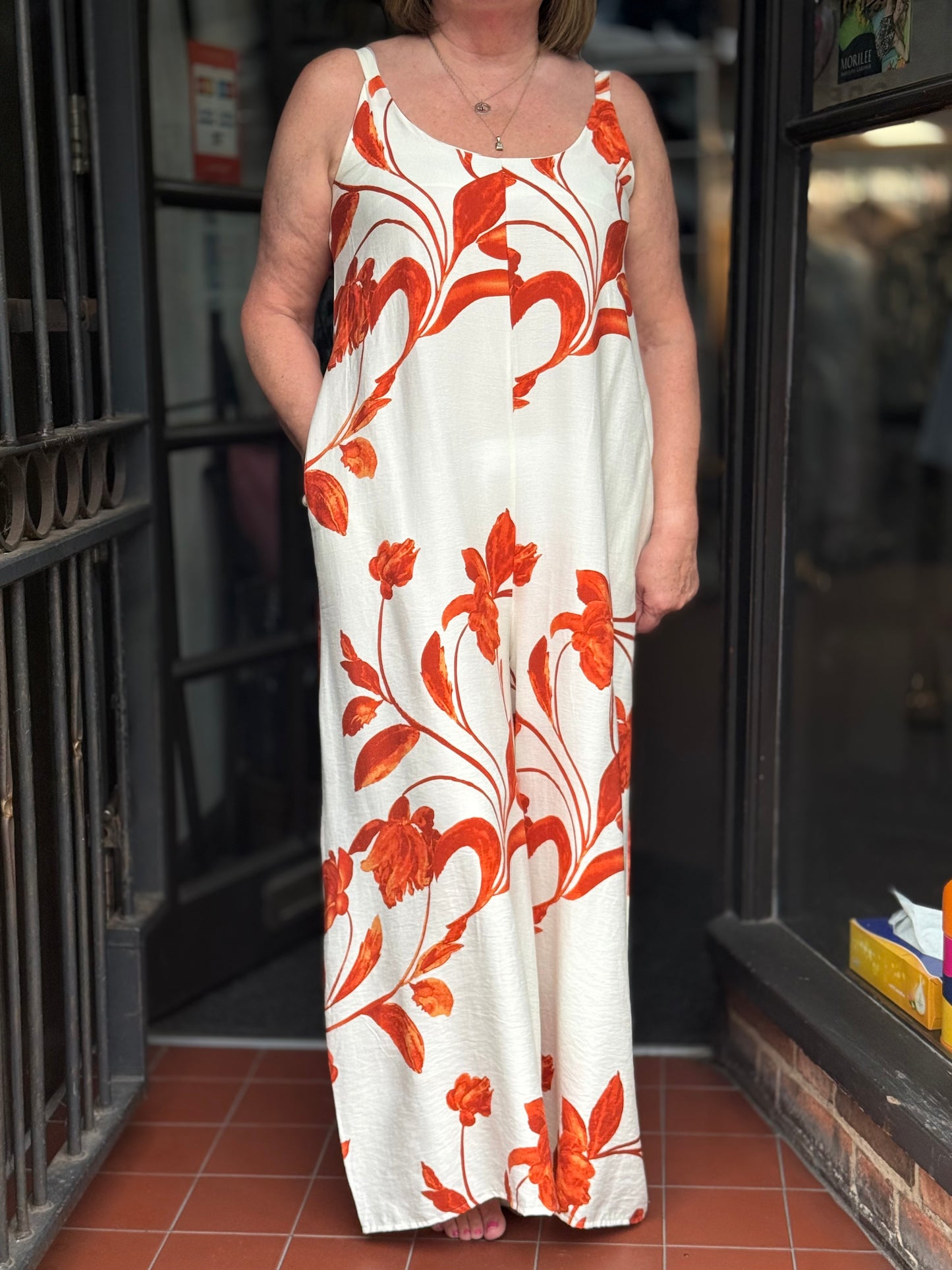 MOLLY- CREAM/RUST FLORAL JUMPSUIT -Fits 12-16 #BankHoliday20%OFF