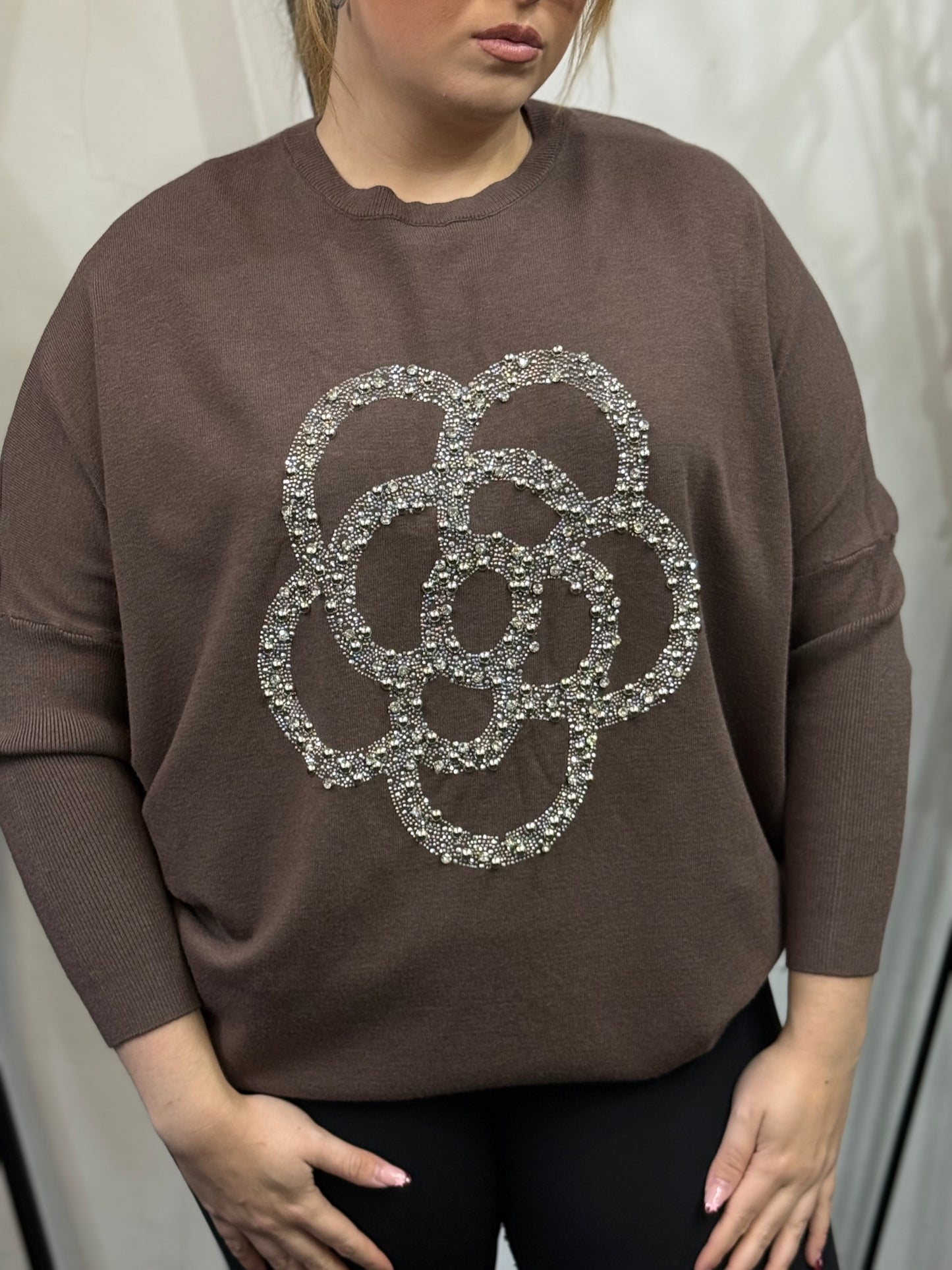DELLA - O/S SEQUIN FLOWER ROSE JUMPER