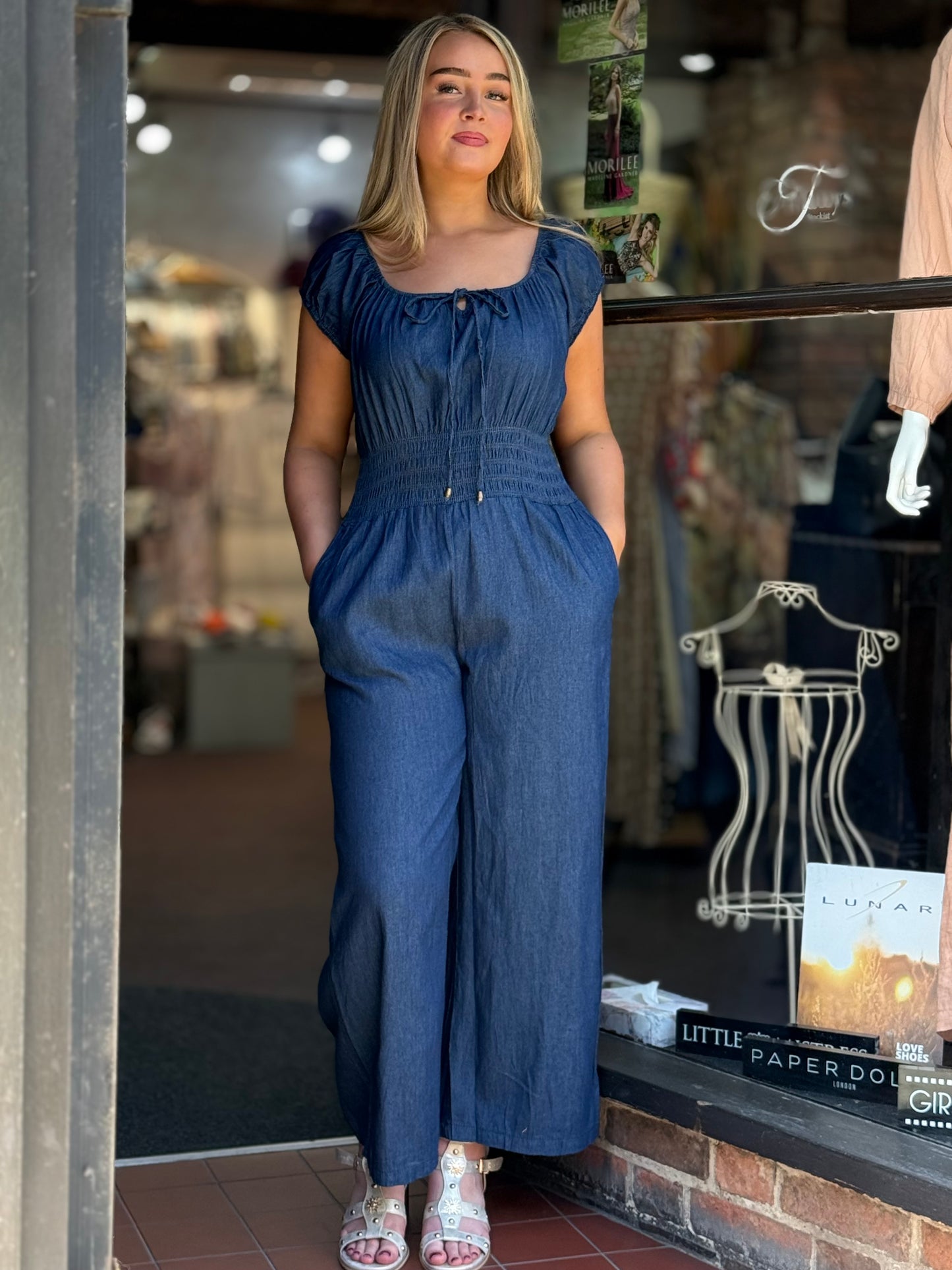 MILEY-BARDOT DENIM LOOK J/SUIT