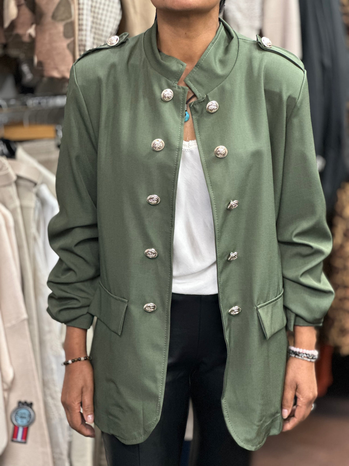 DARCY-MILITARY RUCHED SLV JKT-LONG