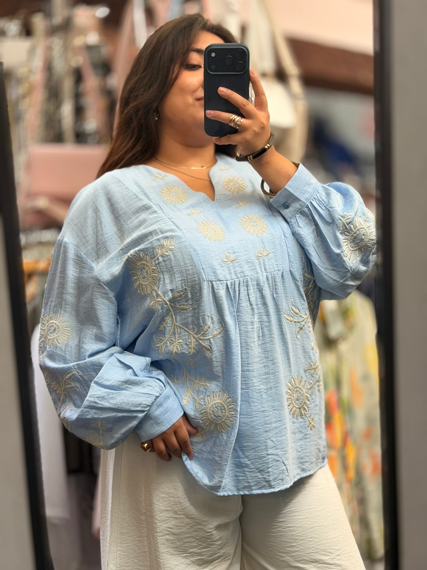 ESME-EMB TUNIC STYLE V BOHO TOP