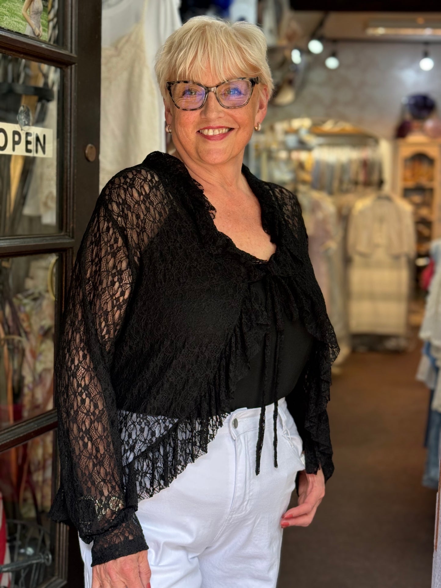 TEMPEST- LACE FRILL TIE SHRUG