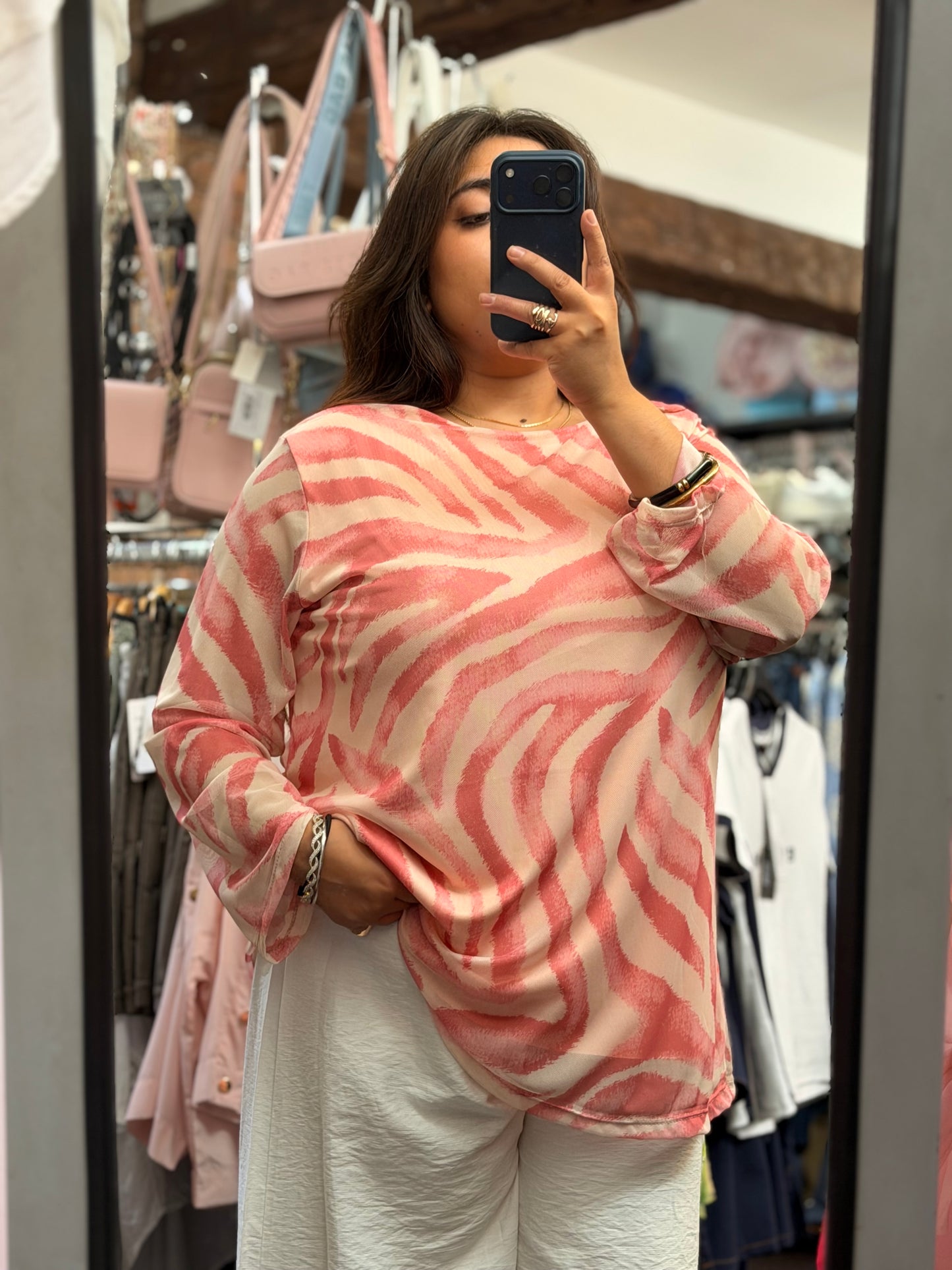 PAIGE-PRINTED LINED MESH TOP CURVE