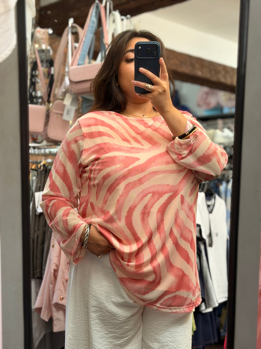 PAIGE-PRINTED LINED MESH TOP CURVE