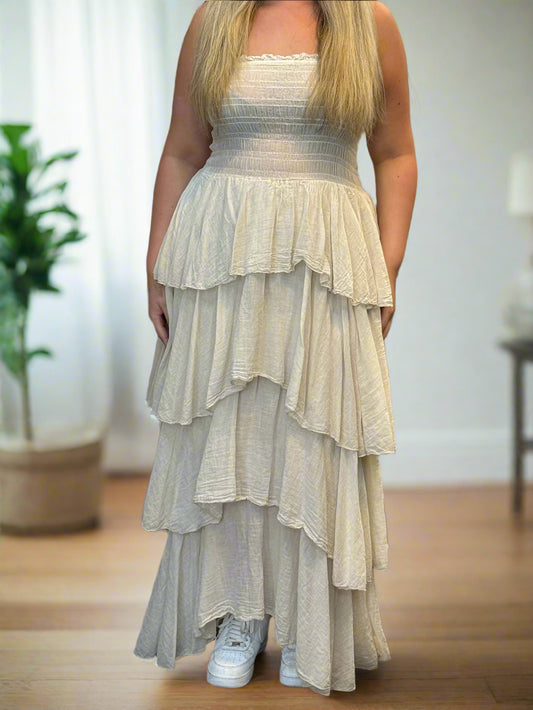 PAIGE- SHEARED STRAPLESS FRILL DRESS #LAST 1 LEFT