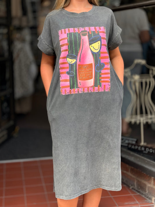 MIA- ACID WASH SLOGAN TEE DRESS