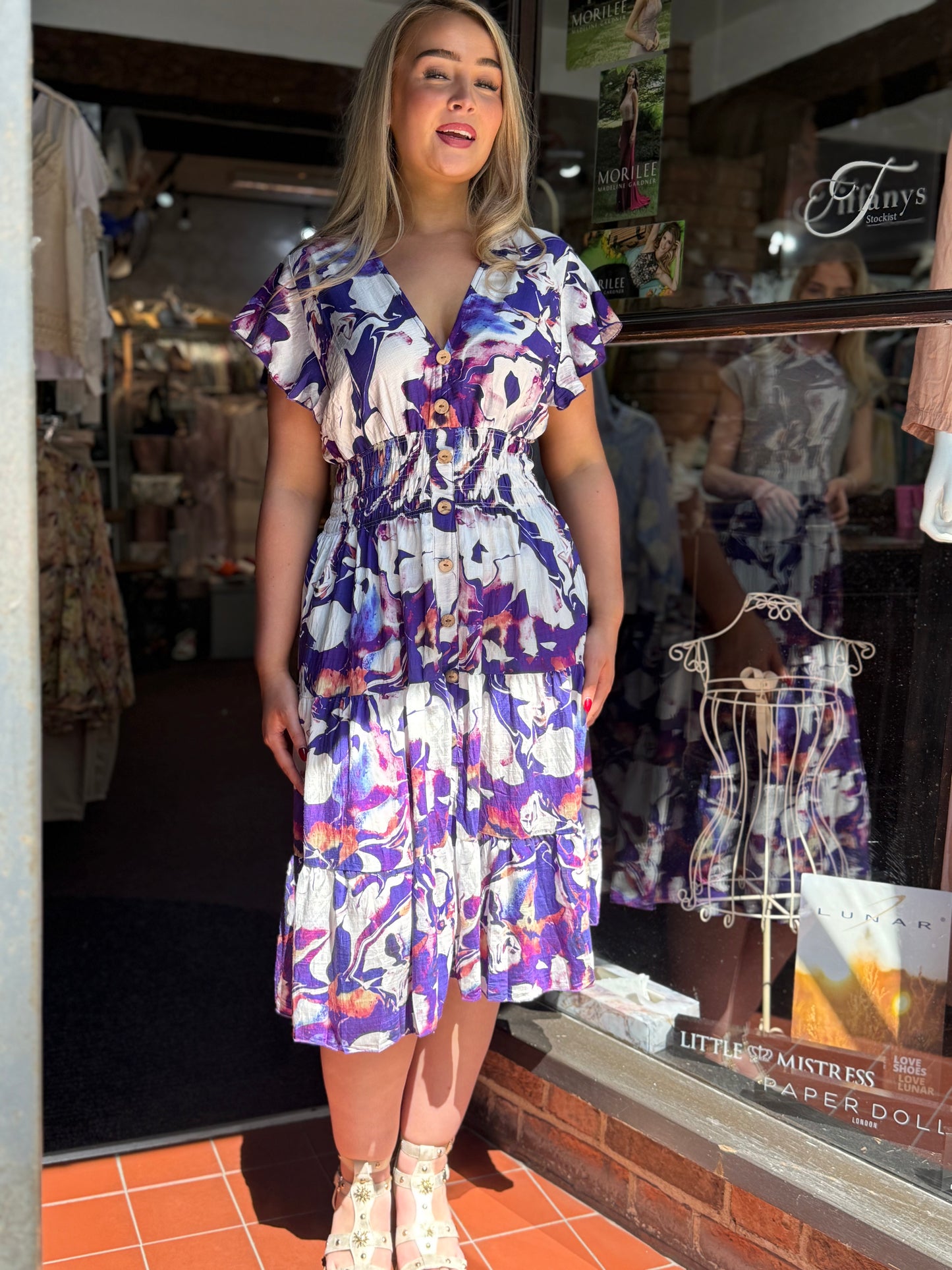 KATIE-V/NECK MIDI DRESS