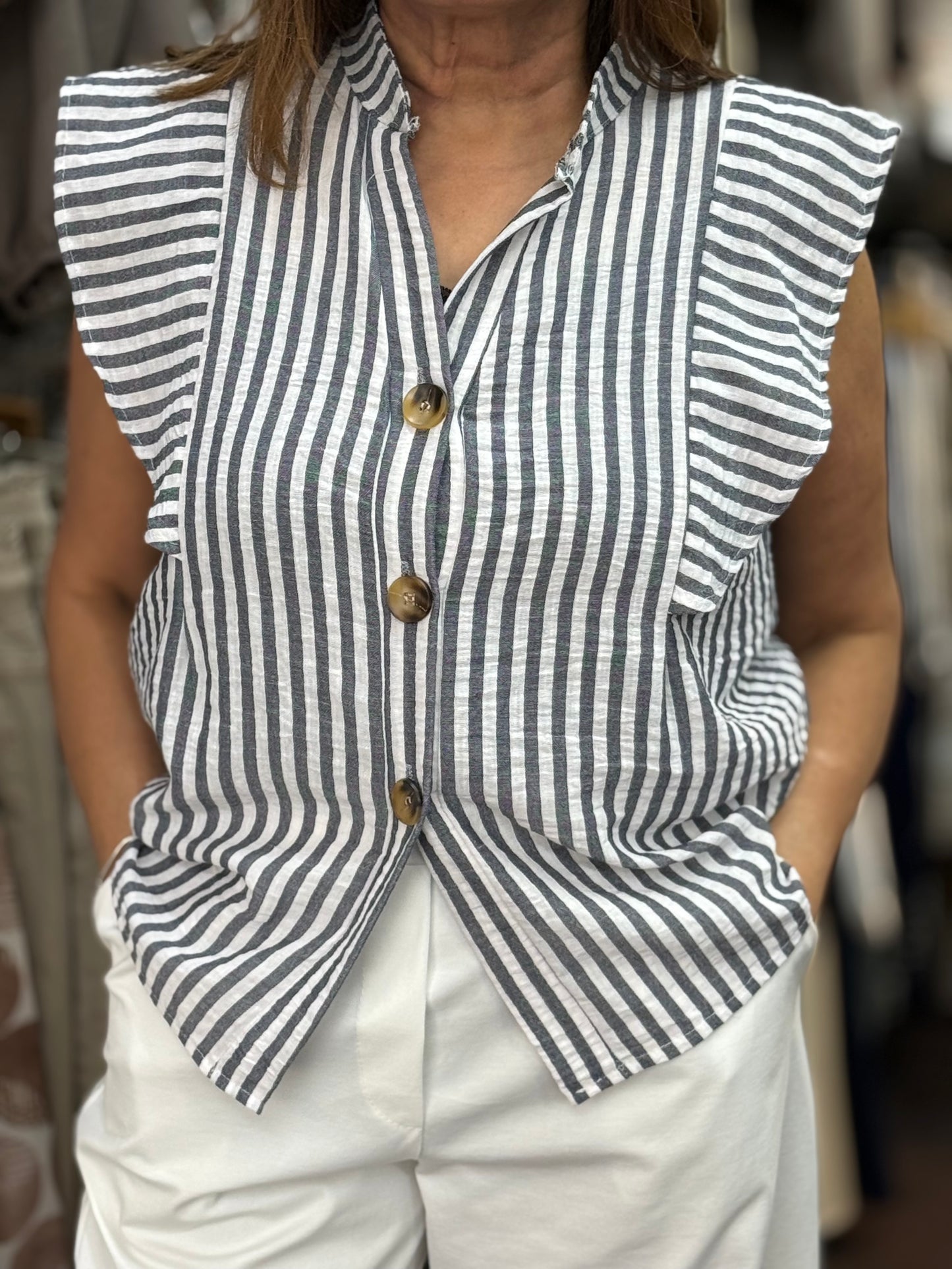 OSCAR-GRANDAD COLLAR STRIPE  TOP