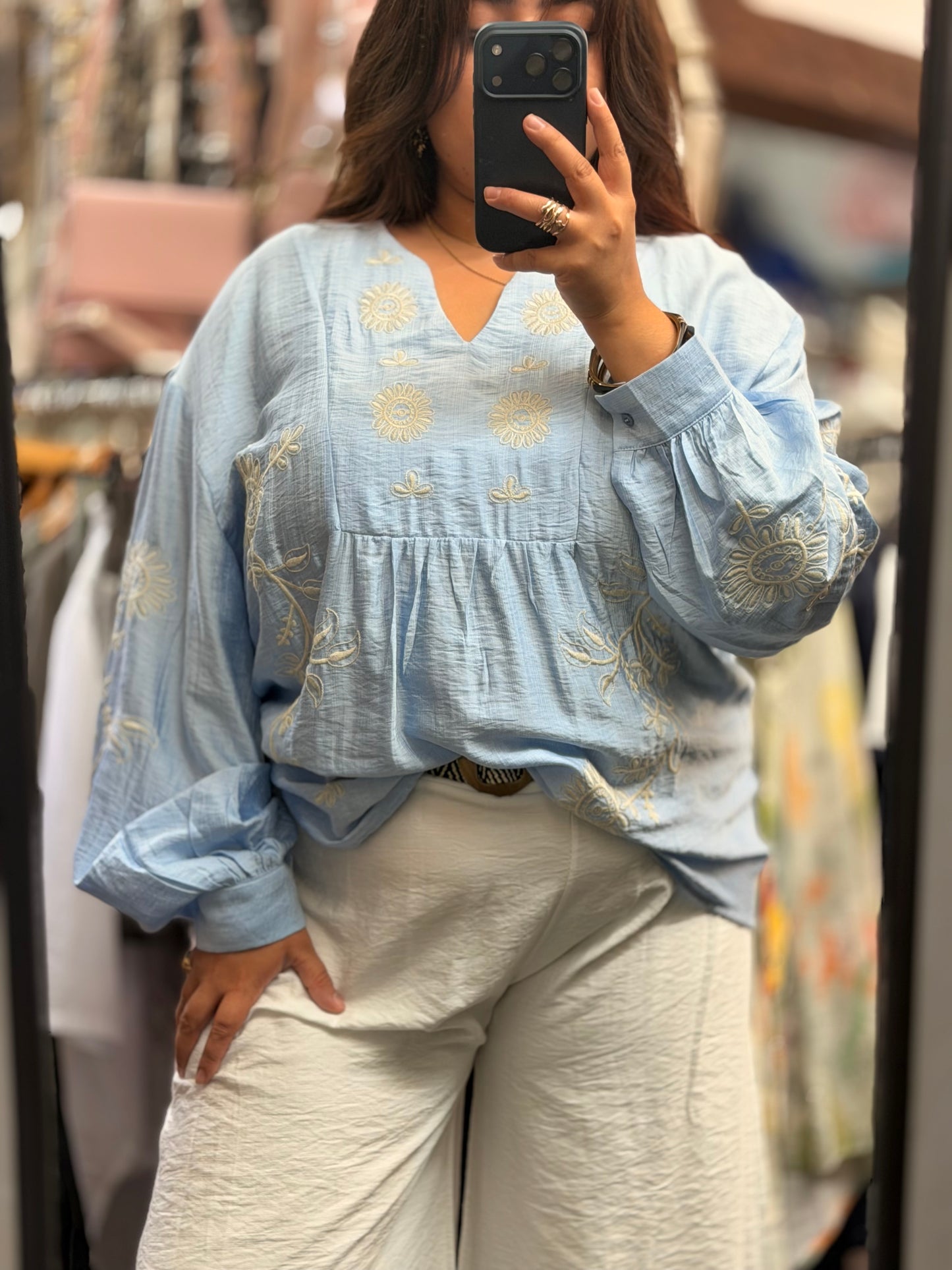 ESME-EMB TUNIC STYLE V BOHO TOP