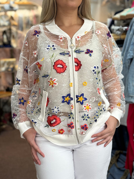 LILA- FLOWER EMB MESH JACKET