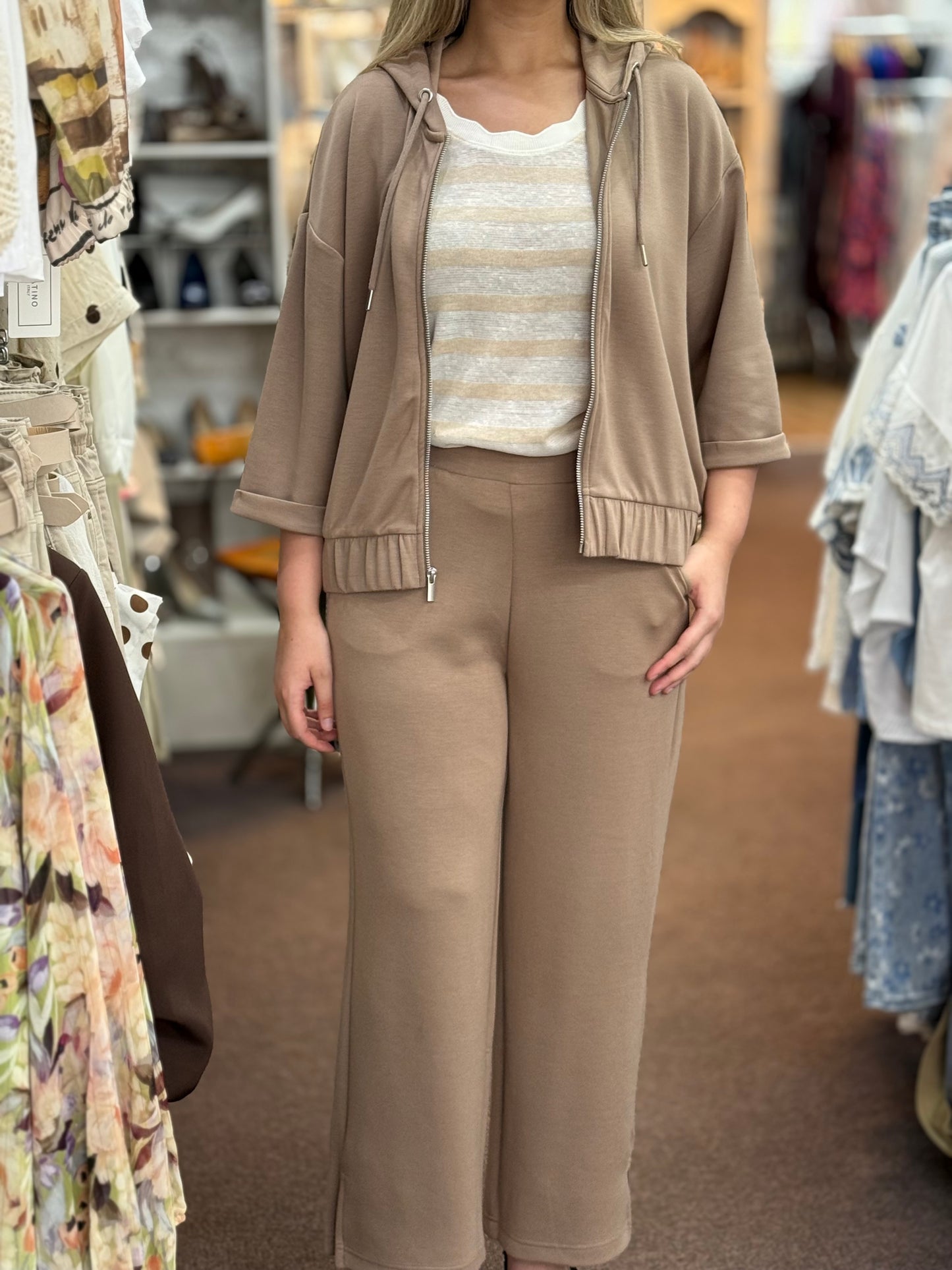 FRANSA- AURORA CO-ORD ZIP UP JACKET- TAUPE