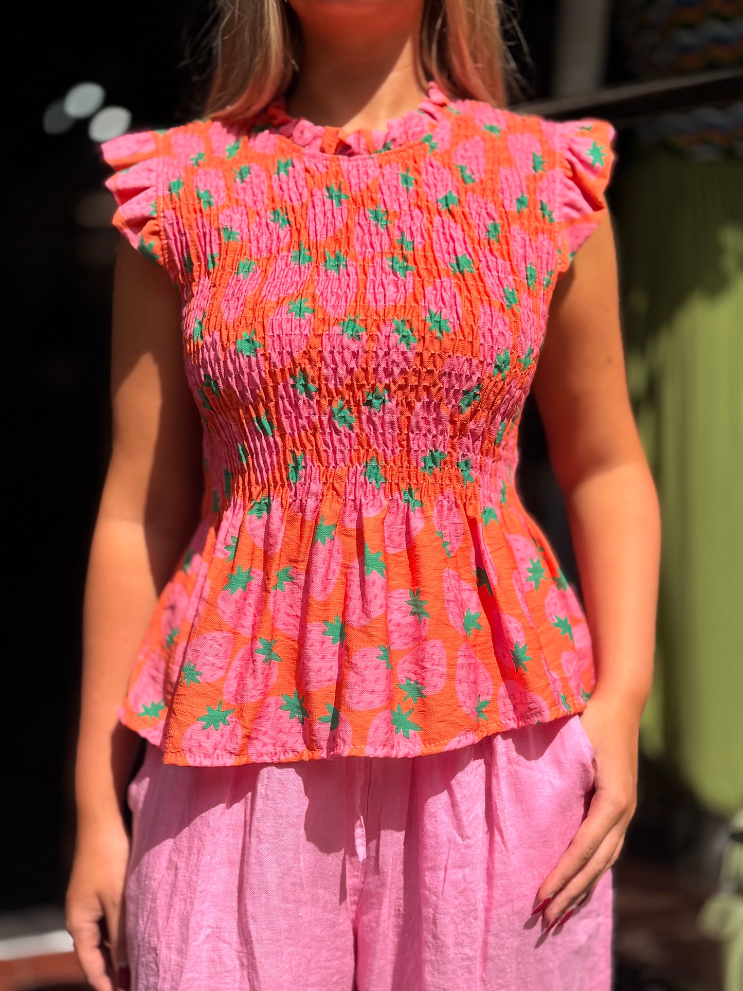 PHOEBE-PRINTED SHEERING TOP