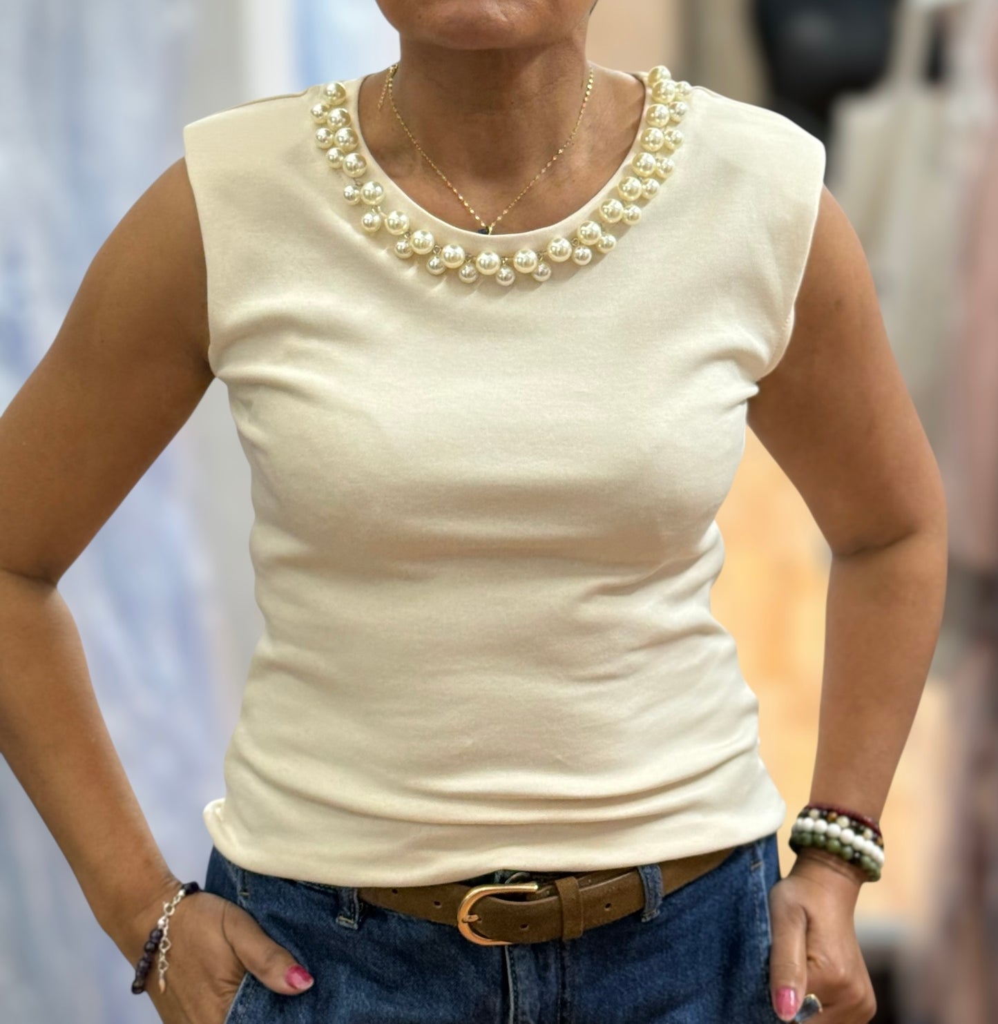 EMERLYN-PEARL NECK TOP-#SunshineSALE