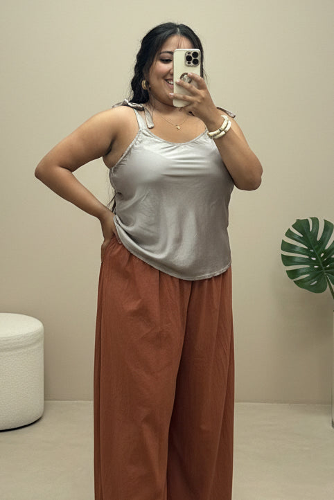BELLA- BOW STRAP SATIN VEST TOP