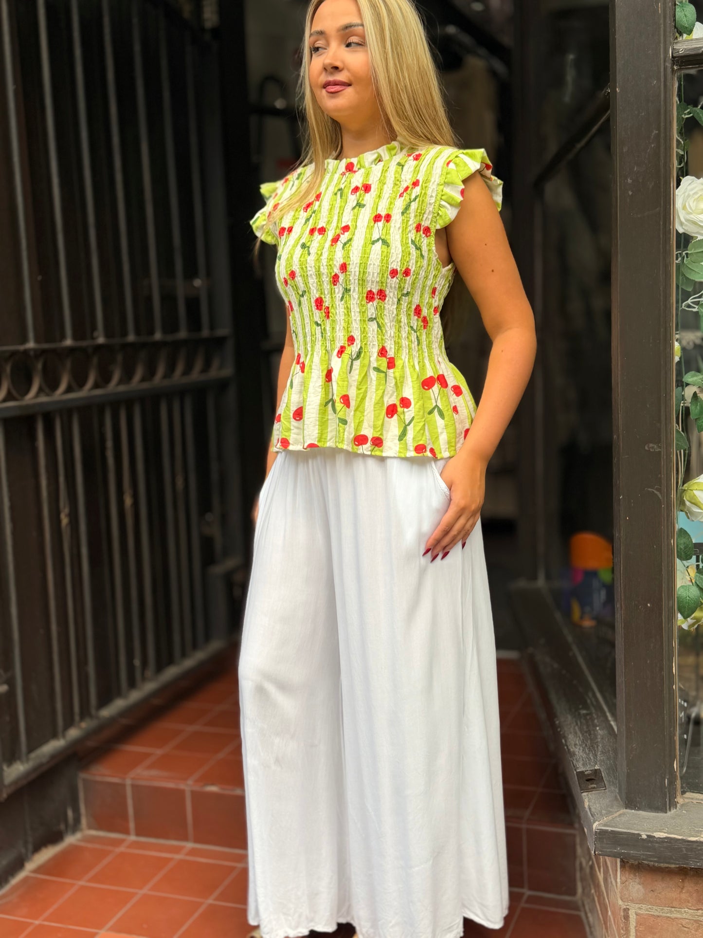 PHOEBE-PRINTED SHEERING TOP