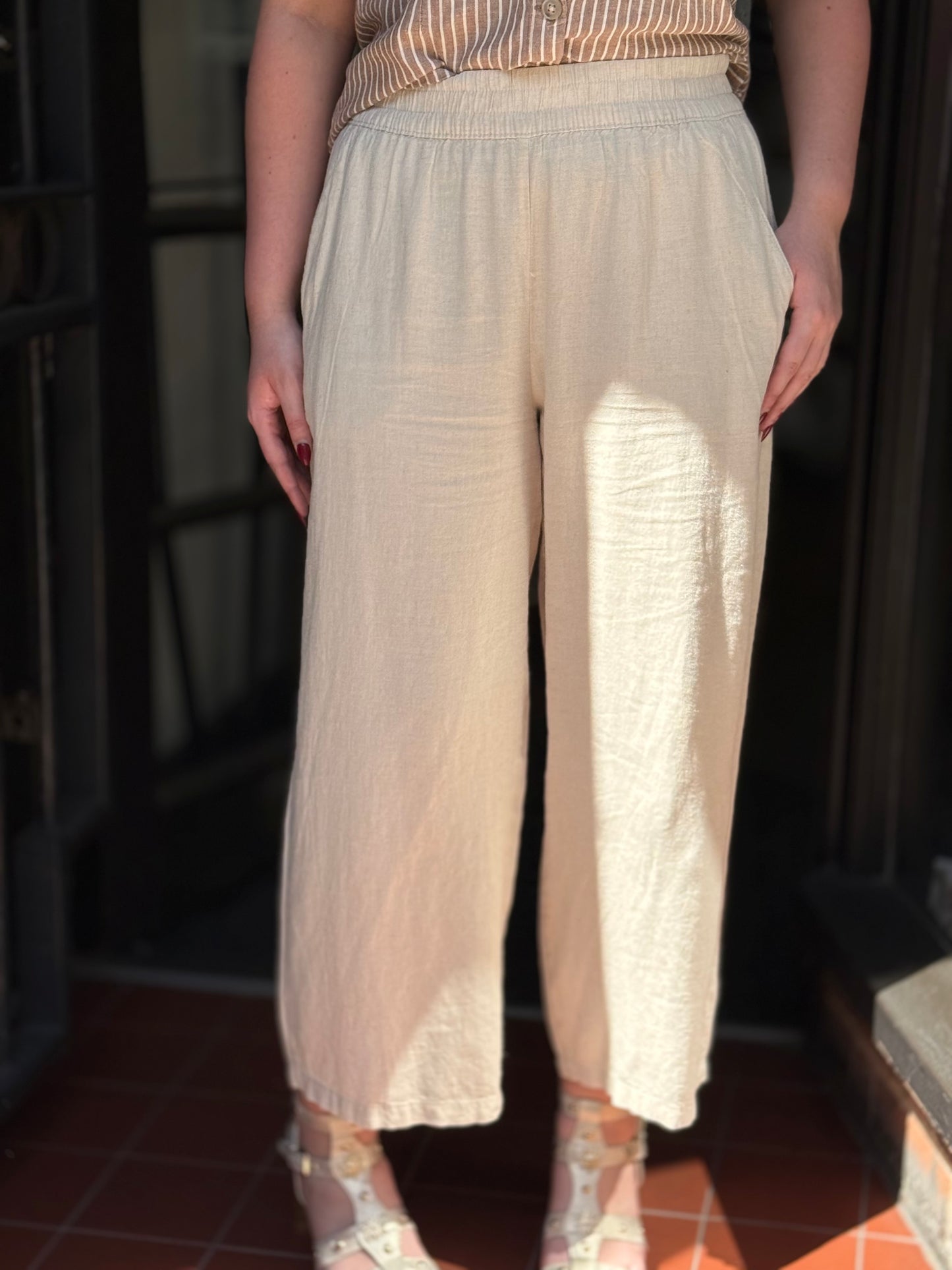 BYOUNG FALAKKA MELANGE LINEN CROP PANT