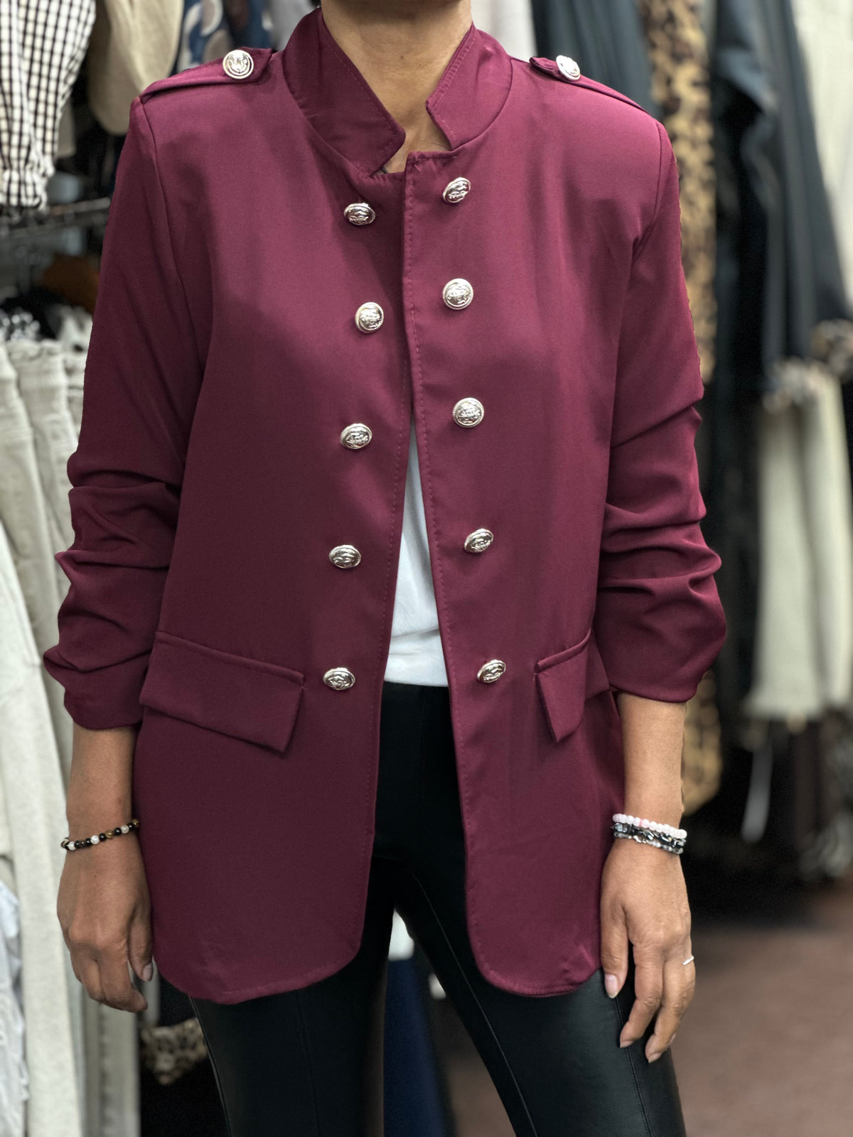 DARCY-MILITARY RUCHED SLV JKT-LONG
