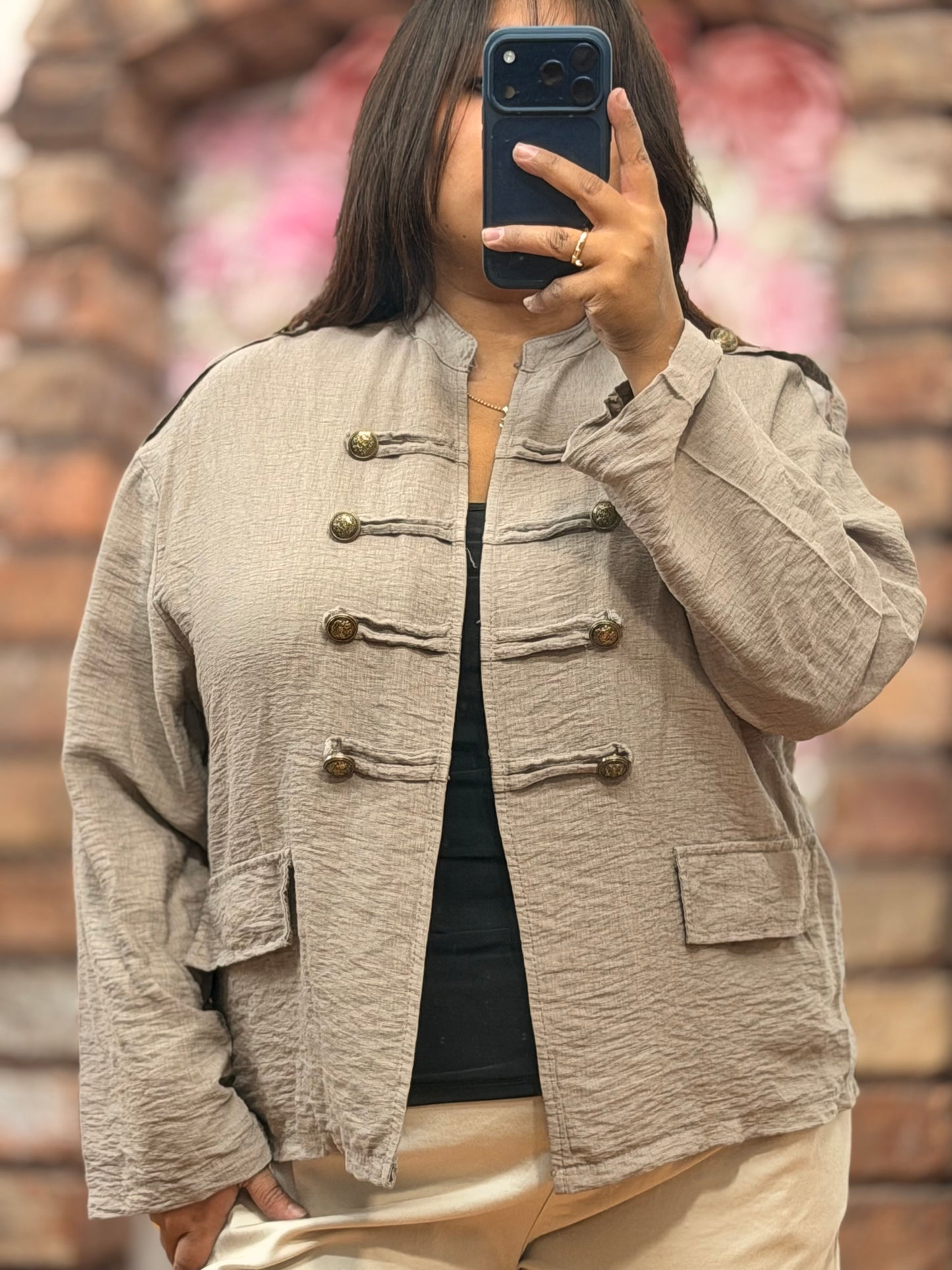 HARLOW-LINEN LOOK MILITARY JACKET