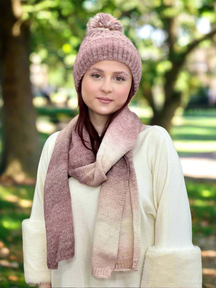 IMOGEN -CABLE BOBBLE HAT&SCARF SET