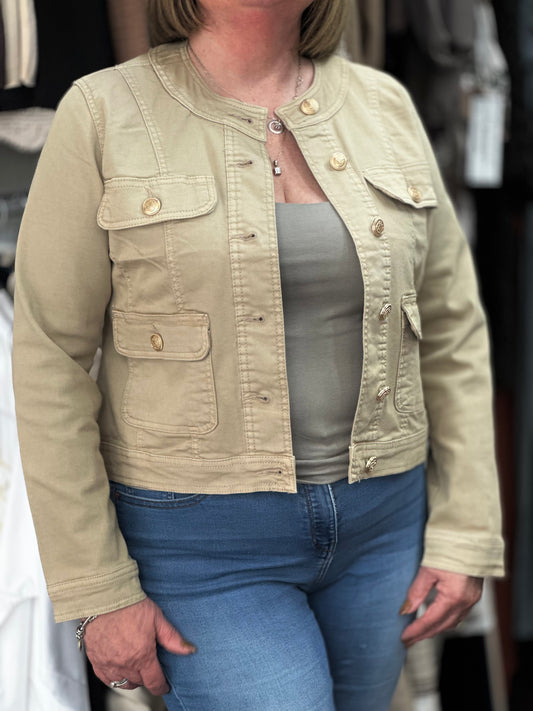 KYLIE- R-NCK GOLD BUTTONS JKT TAN