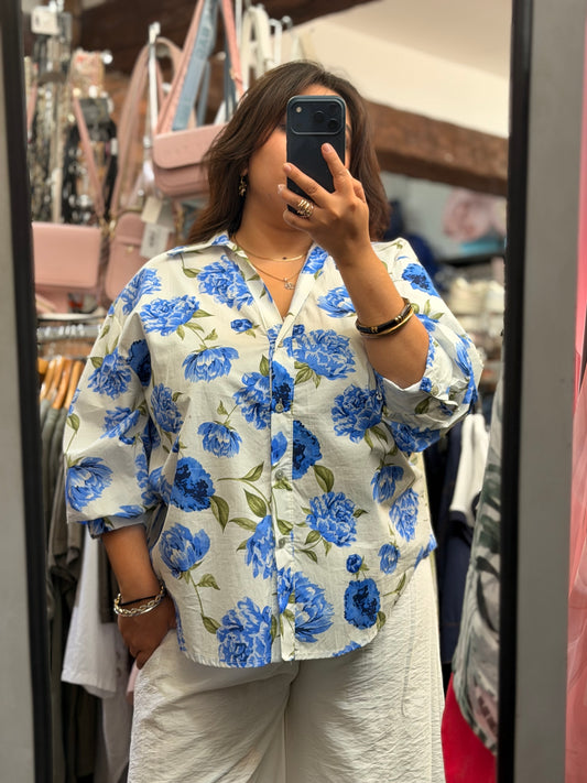 FORLI- ZETA BLUE FLOWER SHIRT