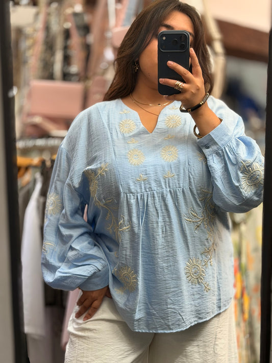 ESME-EMB TUNIC STYLE V BOHO TOP