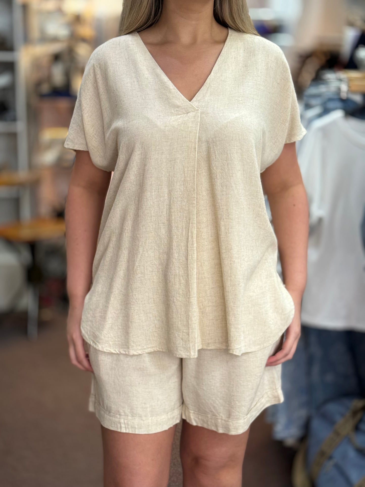 FRANSA- JETT LINEN CO ORD- V TOP