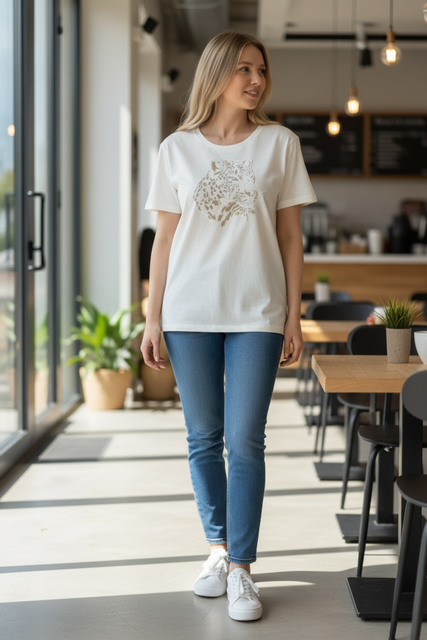 FRANSA EVANI SEQUIN LEOPARD TEE