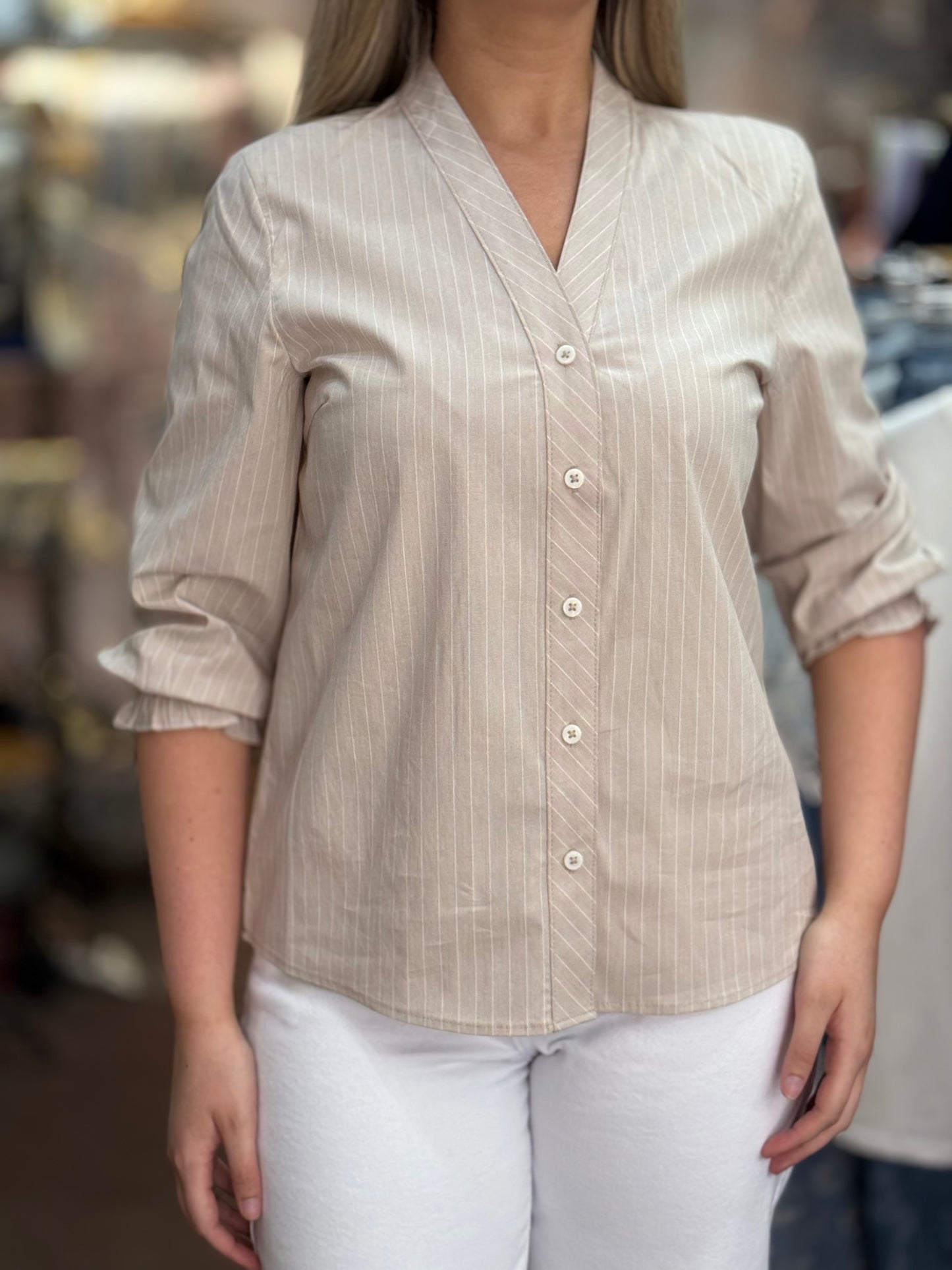 FRANSA- ZANE PINSTRIPE SHAPED SHIRT TOP