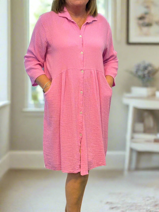 DAKOTA- WAFFLE CHEESECLOTH SHIRT DRESS