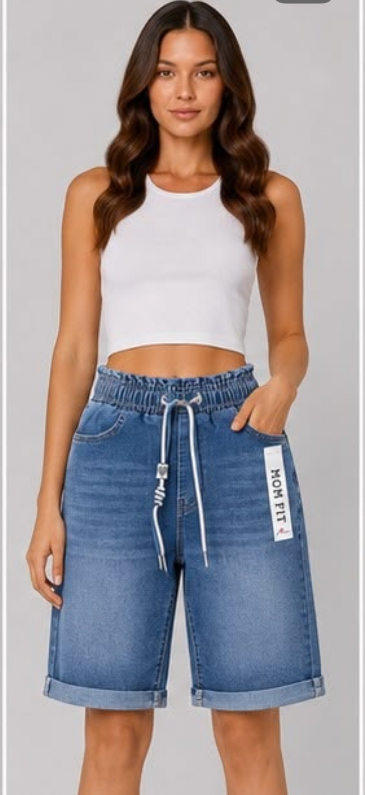 LOLA- D/STRING MID DENIM LONG MOM SHORTS