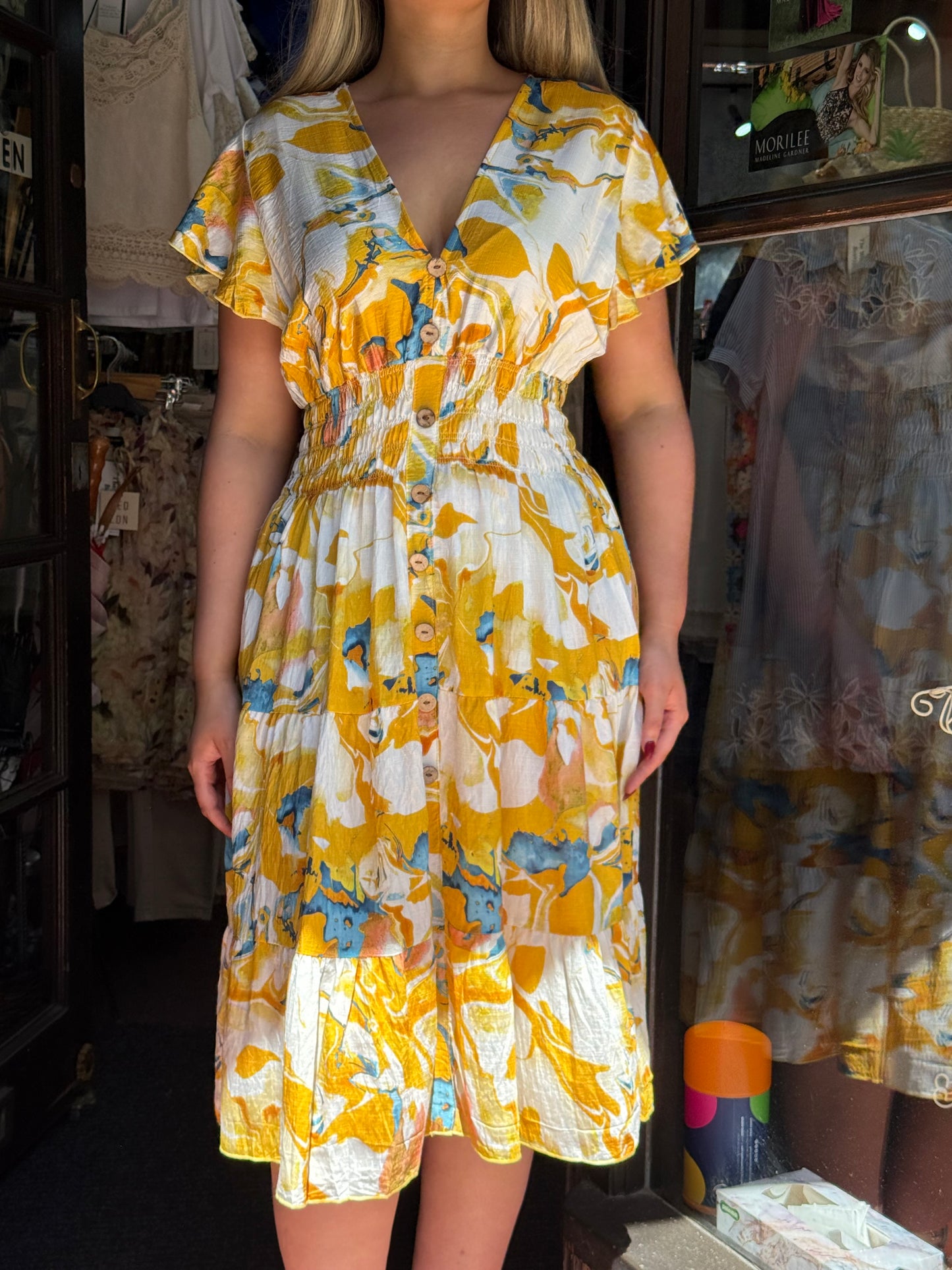 KATIE-V/NECK MIDI DRESS