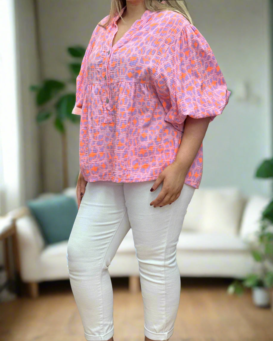NEON-BRODY BALLOON SLEEVE SHIRT TOP
