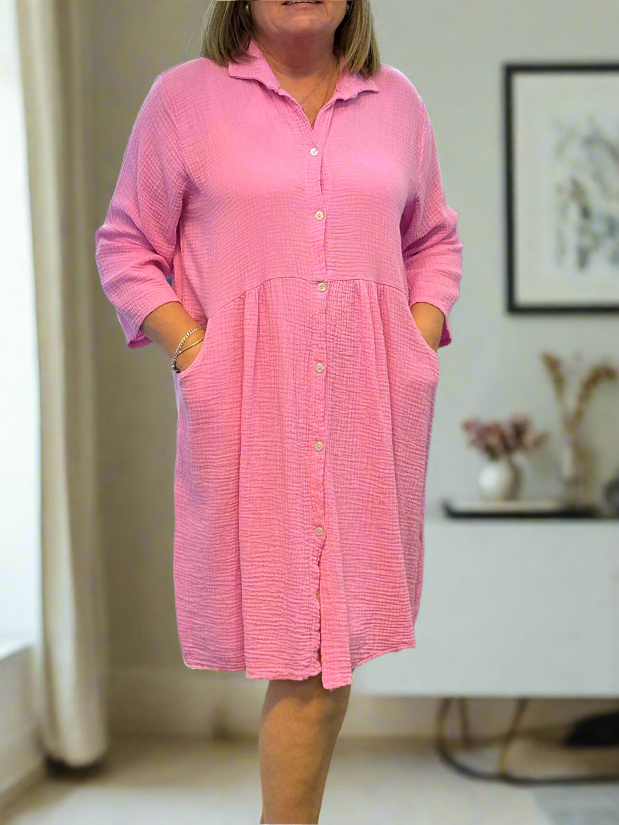 DAKOTA- WAFFLE CHEESECLOTH SHIRT DRESS #SALE