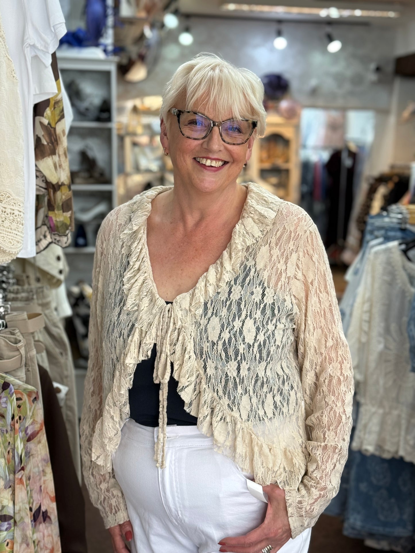 TEMPEST- LACE FRILL TIE SHRUG