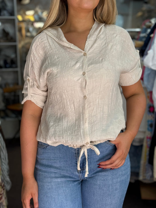 MYSIE-FLOCK PATT HOODY SHIRT TOP