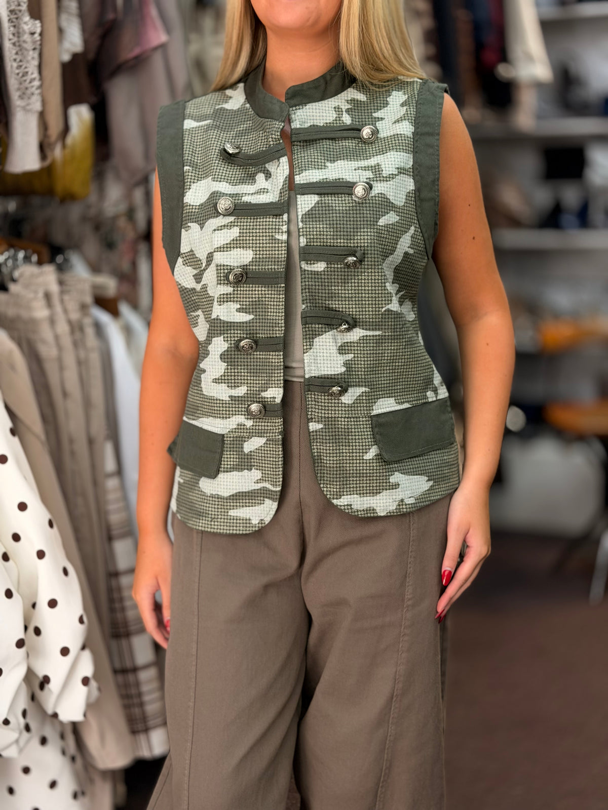 PARKER- CANVAS SPARKLE CAMO MILITARY WAISTCOAT - fits 8-12/14