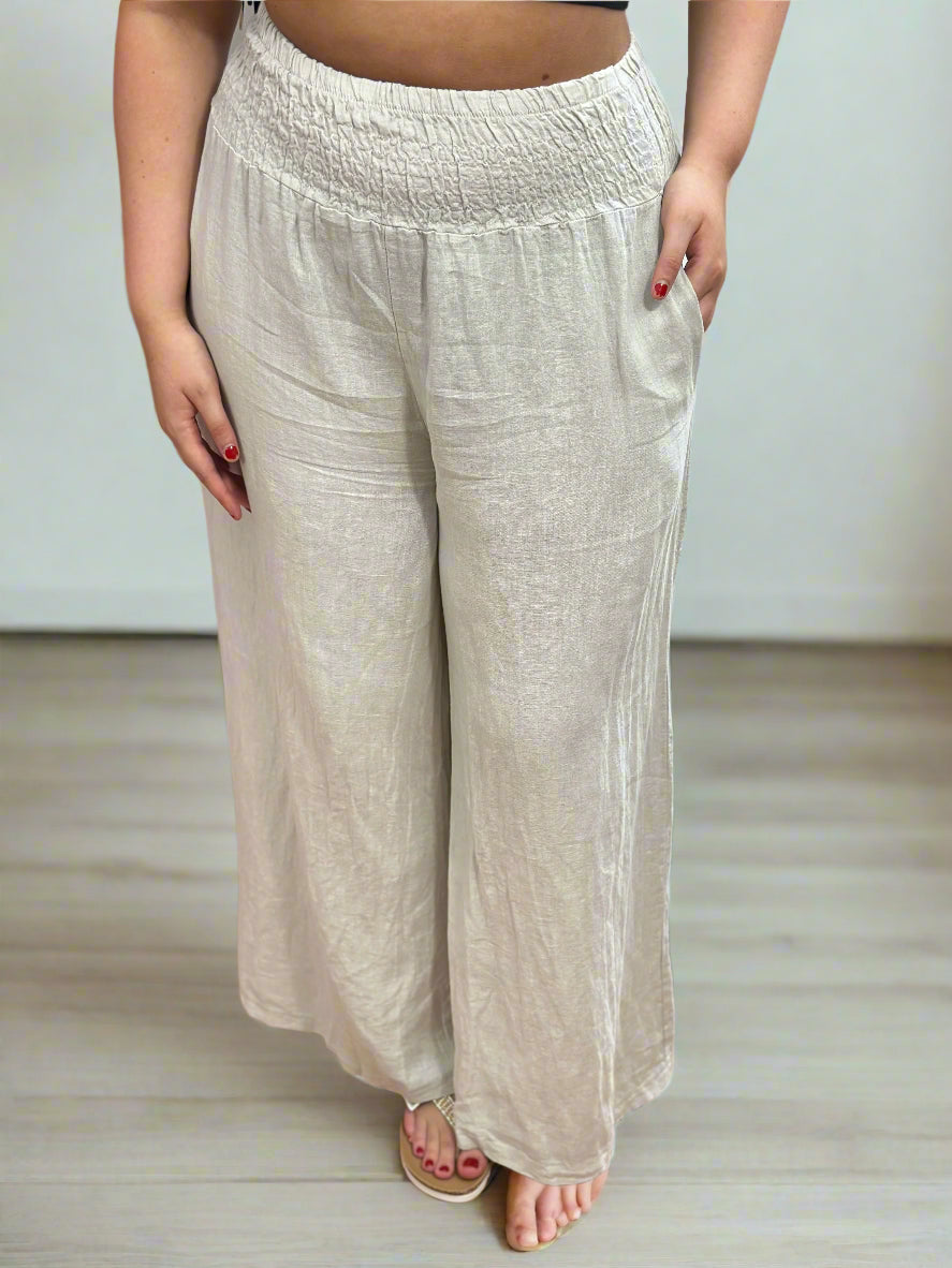 CARMEN- SHEARED WAIST LINEN PALLAZO