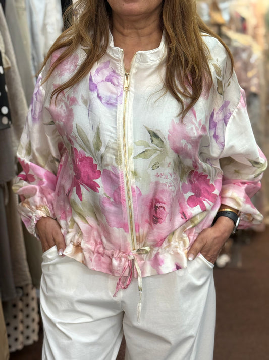 BARI- O/S IVEY SILKY FLORAL BLOUSON JKT