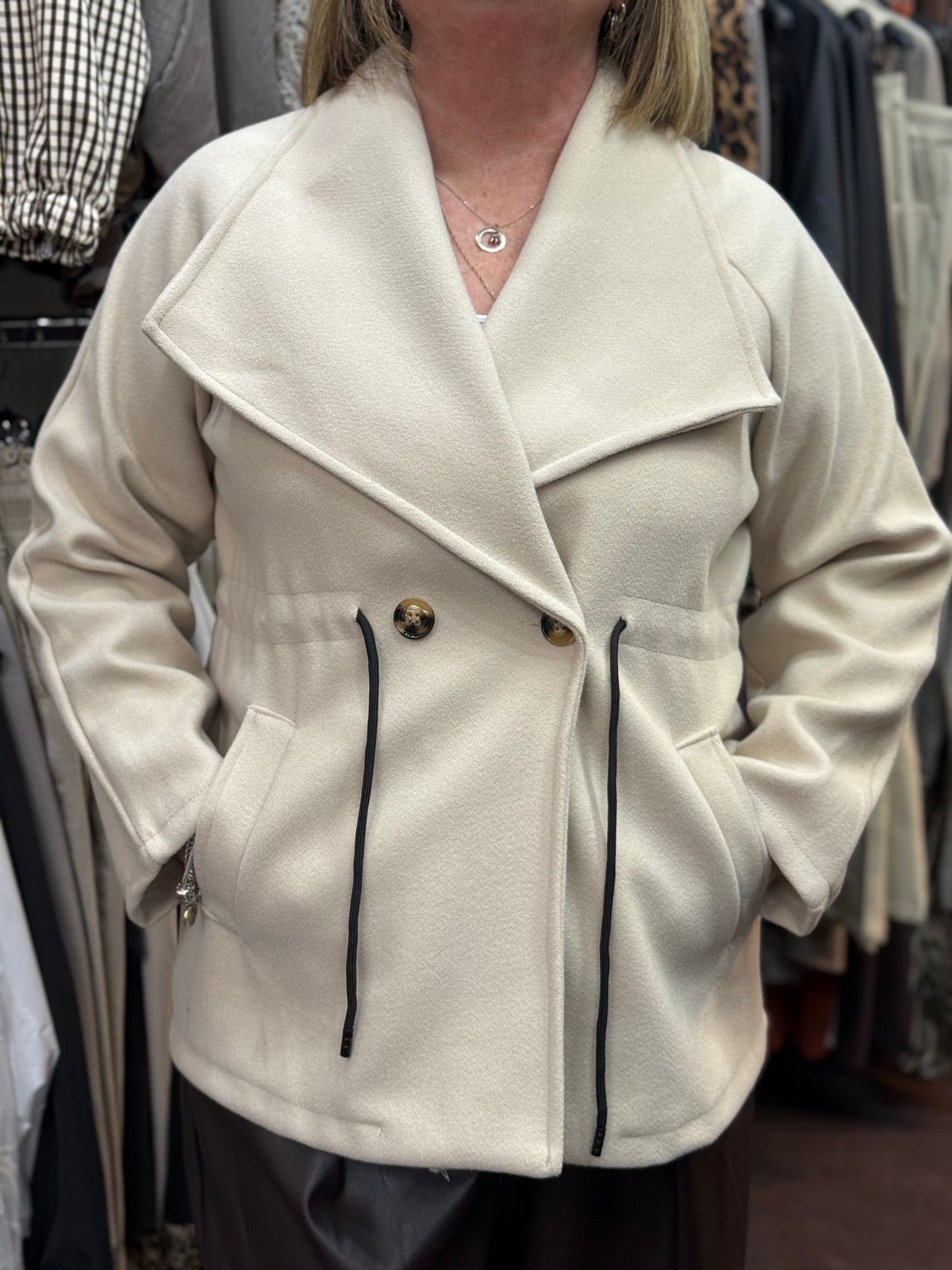 PETRA- TIE PULL WAIST WOOL LOOK JACKET