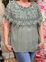 Load image into Gallery viewer, OFF SHL CROCHET TRIM  GYPSY TOP-
