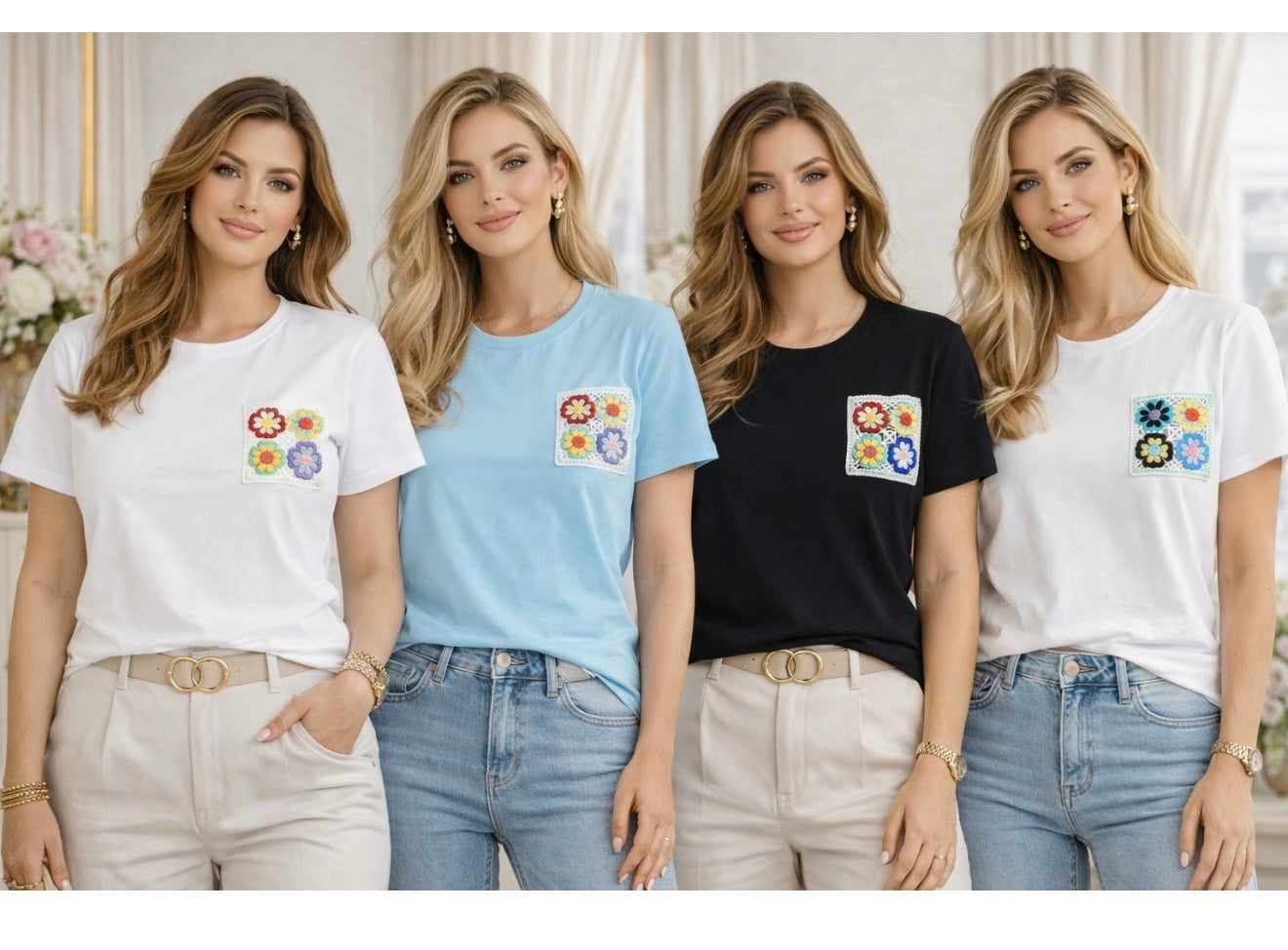 AVA- CROCHET FLOWER PKT TEE #SunshineSALE