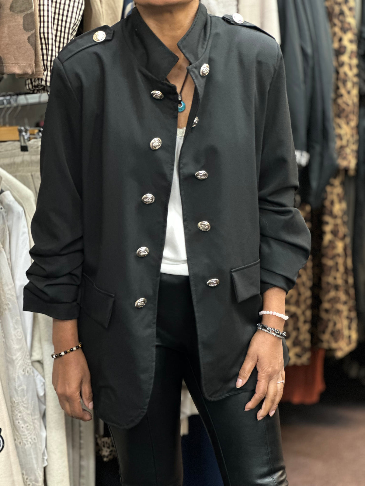DARCY-MILITARY RUCHED SLV JKT-LONG