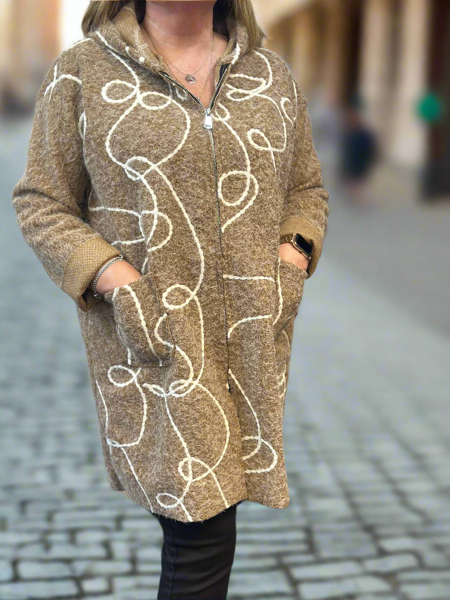 FRITZ- HOODED NO WOOL SWIRL JACKET -BLACKFRIDAYWKEND-AUTO X10%OFF@CHECKOUT